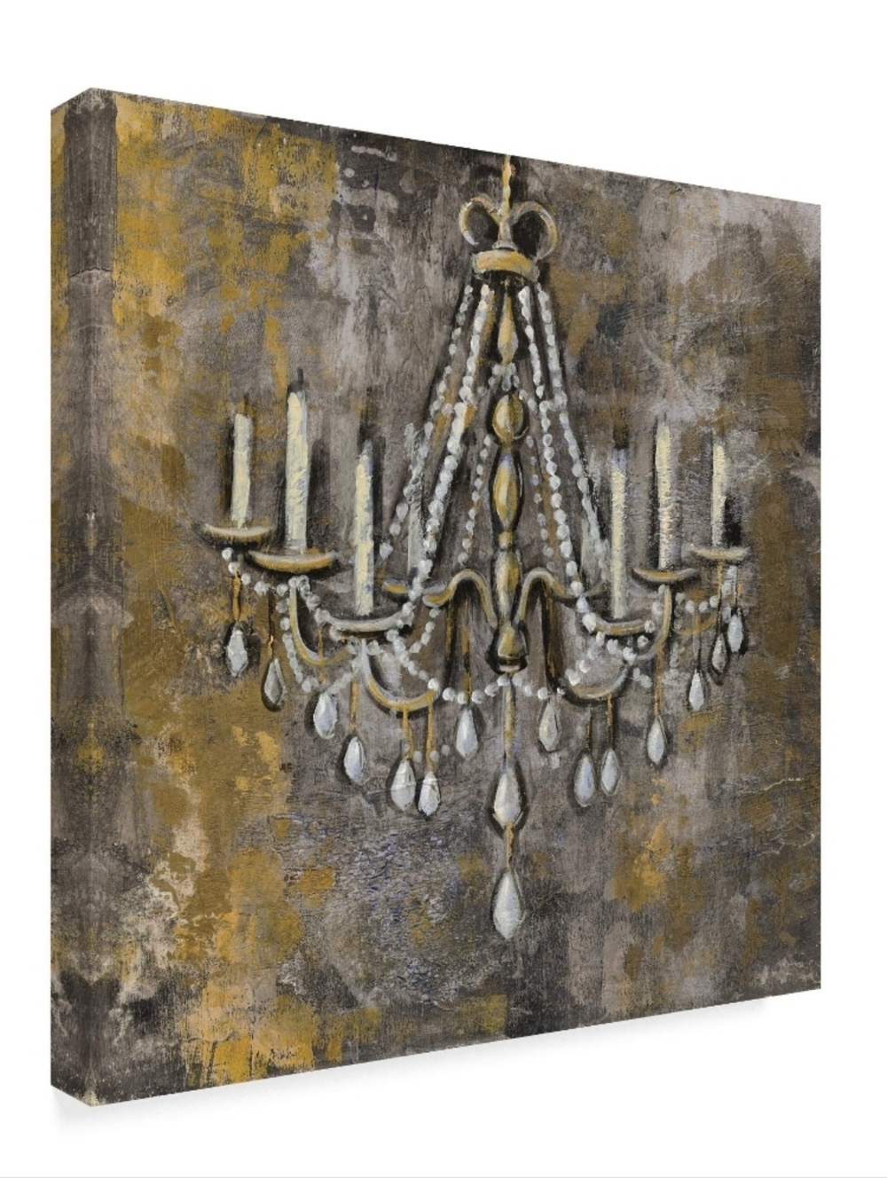 Large Elegant Gold and Gray Chandelier Wall Art Canvas Print 24x24